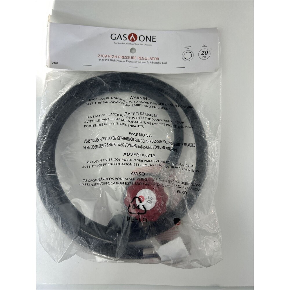 Gas One 2109 4 ft 0-20 PSI High Pressure Regulator Hose & Adjustable Dial New